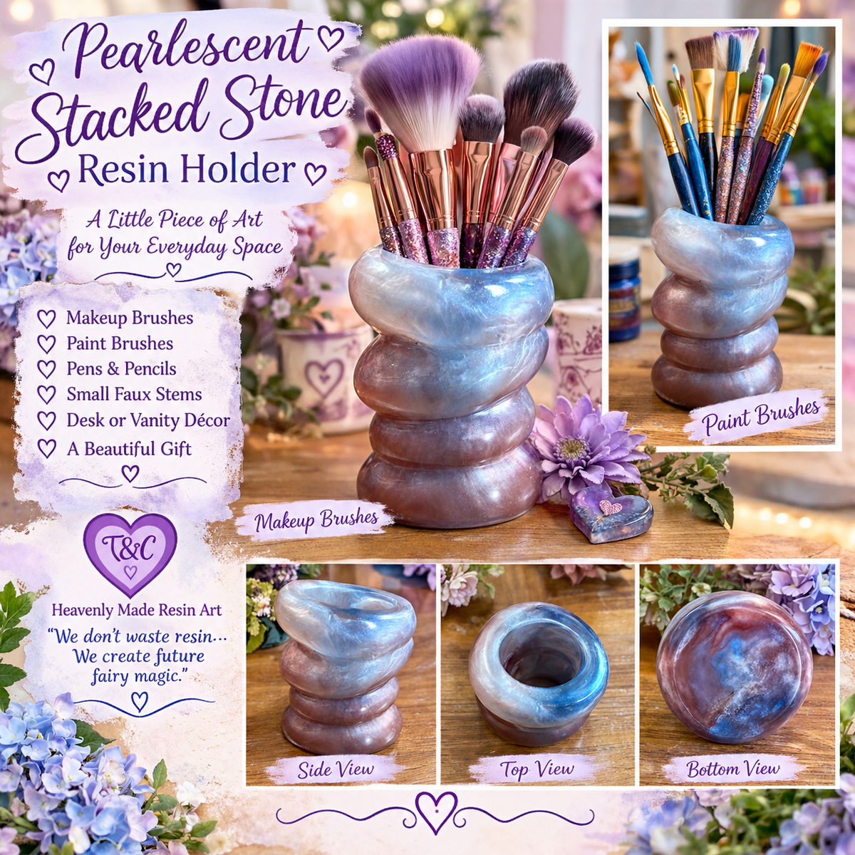 ✨ Pearlescent Stacked Stone Resin Holder