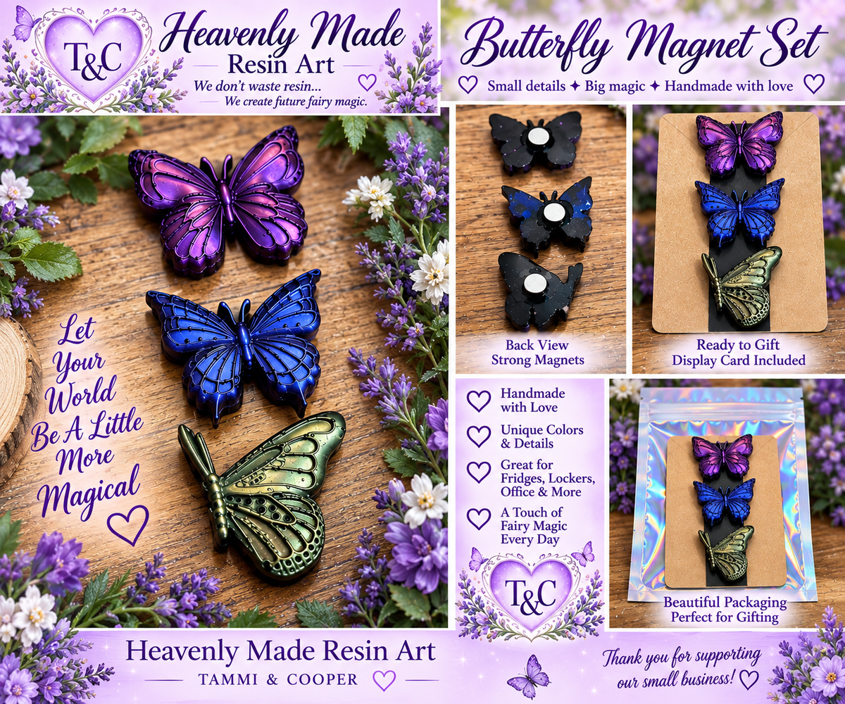 Handmade Resin Butterfly Magnet Set