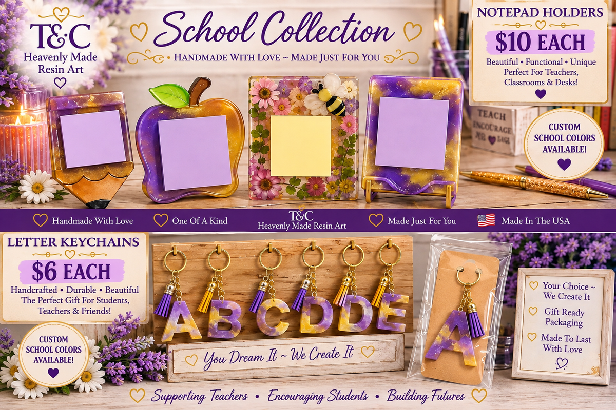 Custom Resin School Collection — Notepad Holders & Letter Keychains