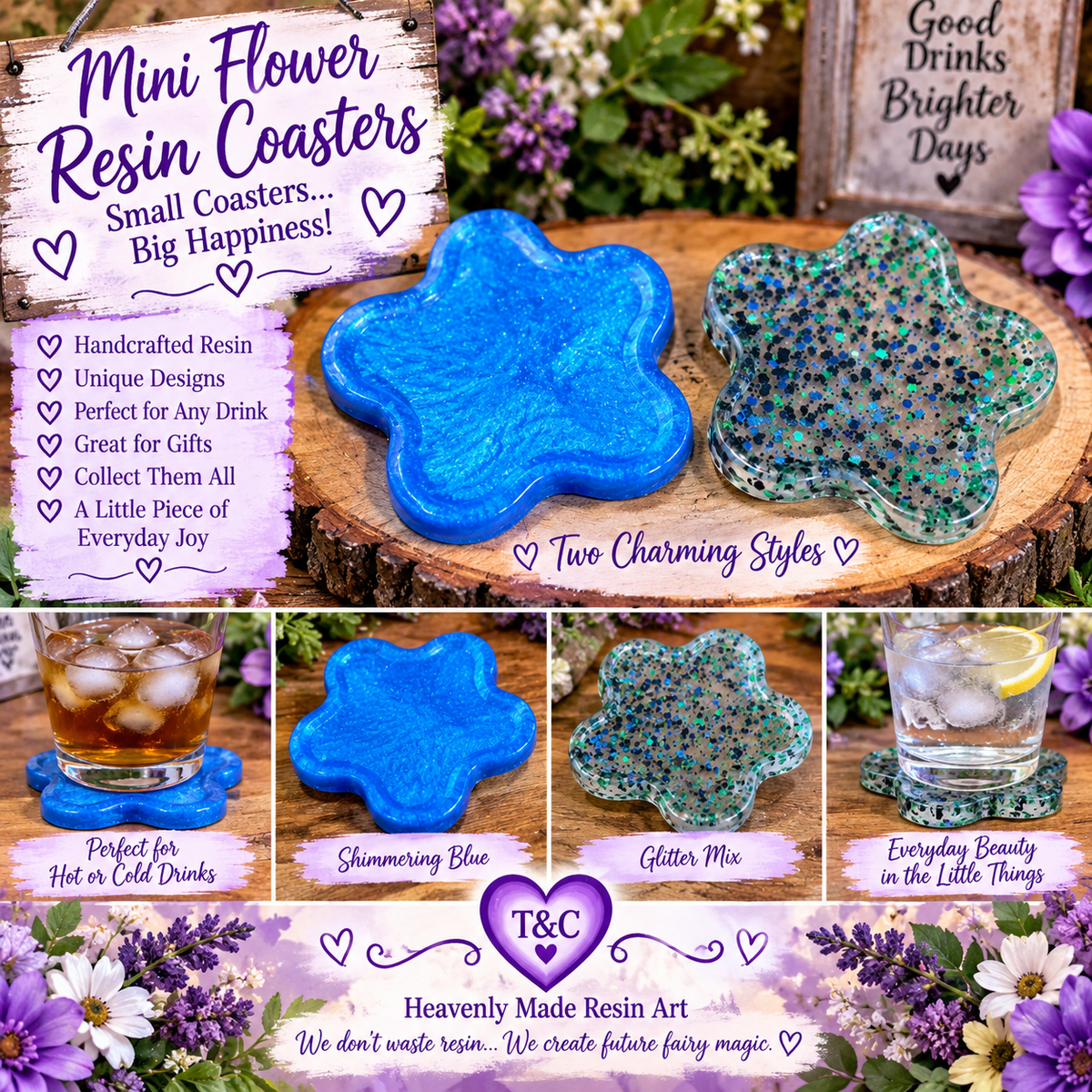 🌸 Mini Flower Resin Coasters