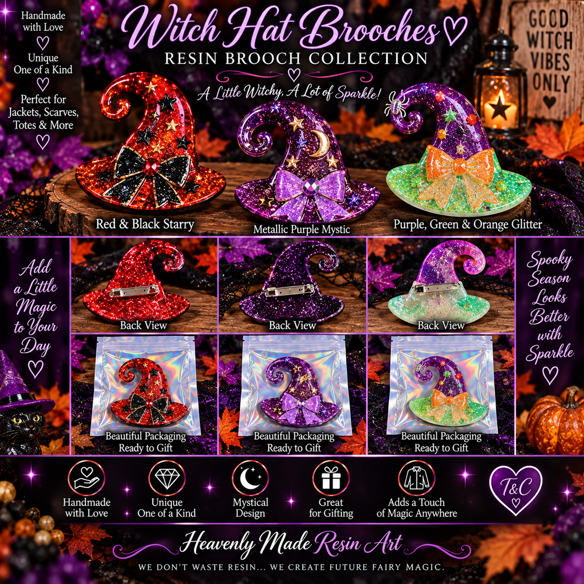 🧙‍♀️ Witch Hat Dress Pins / Brooches