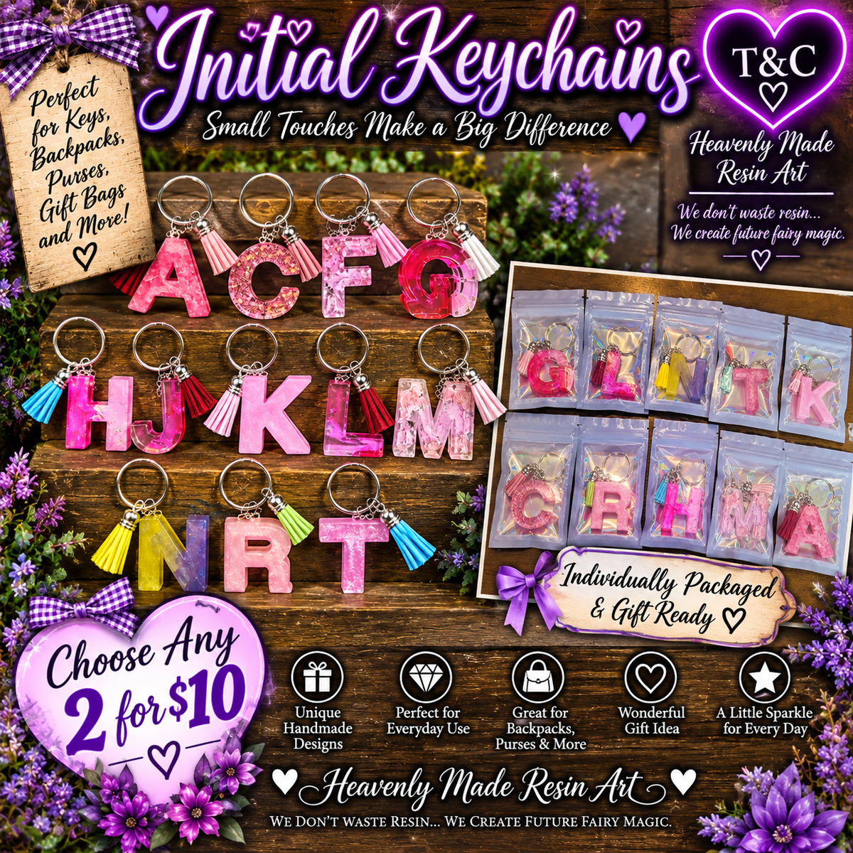 💜 Handmade Resin Initial Keychains