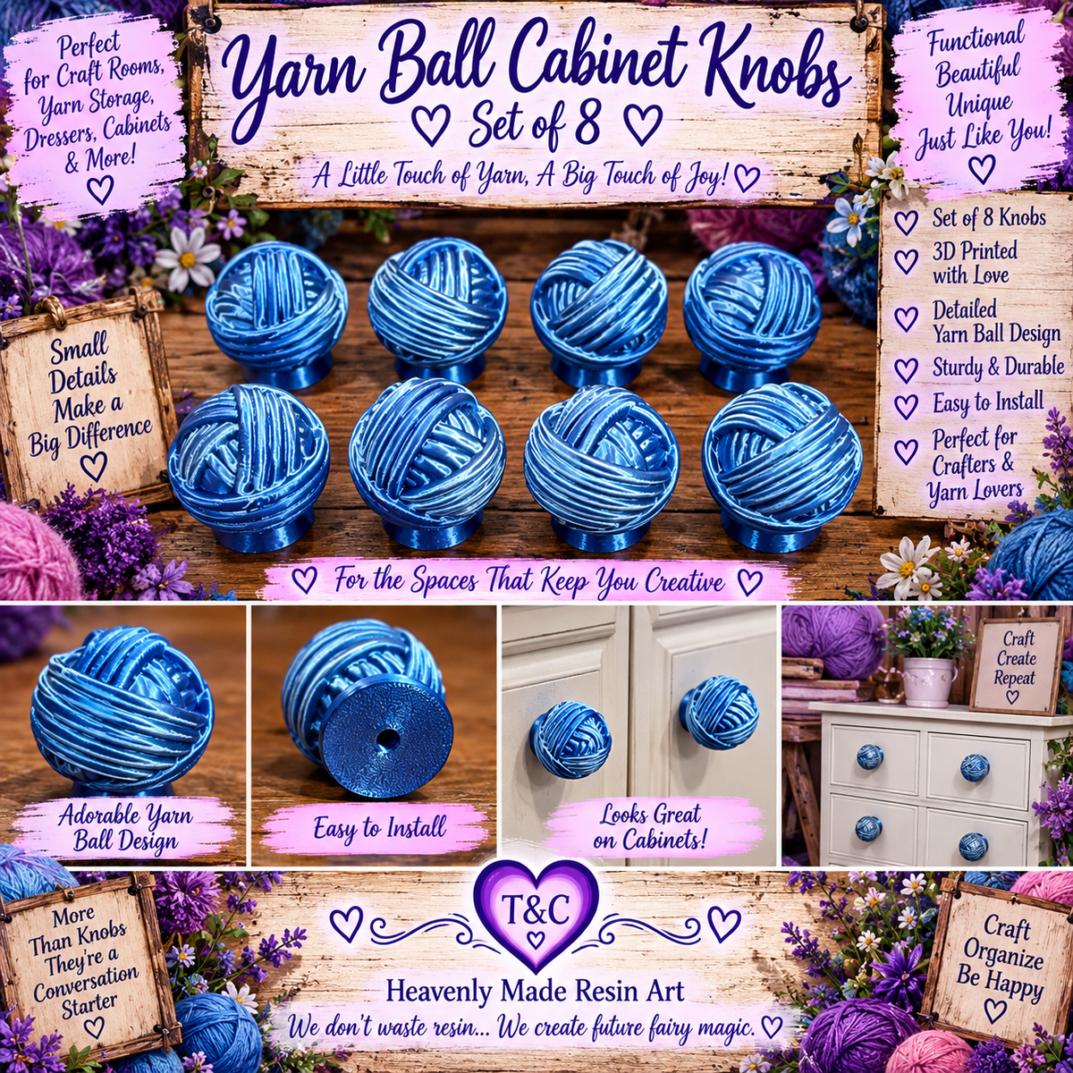 🧶 Yarn Ball Cabinet Knobs — Set of 8