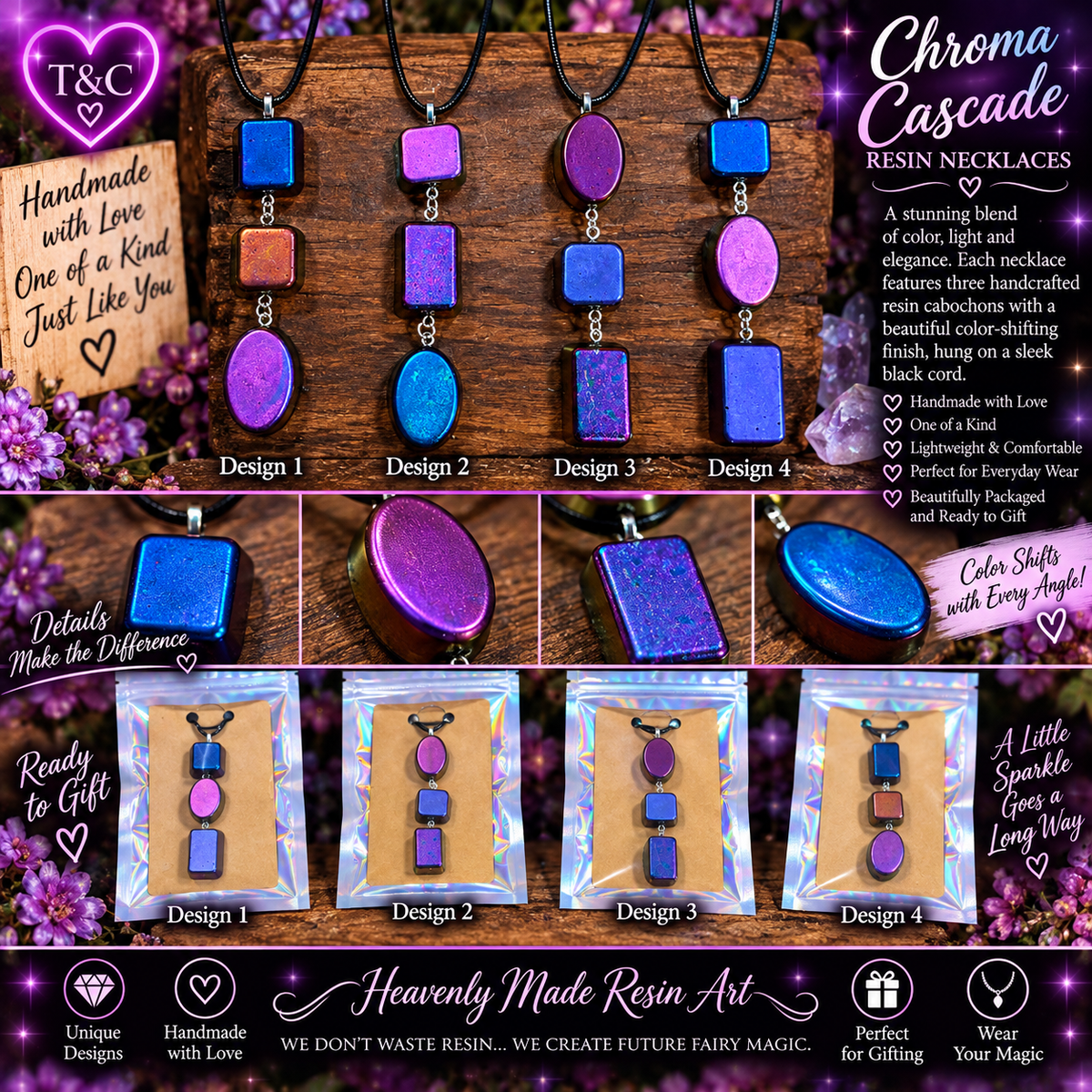 ✨ Chroma Cascade 3-Piece Resin Necklace