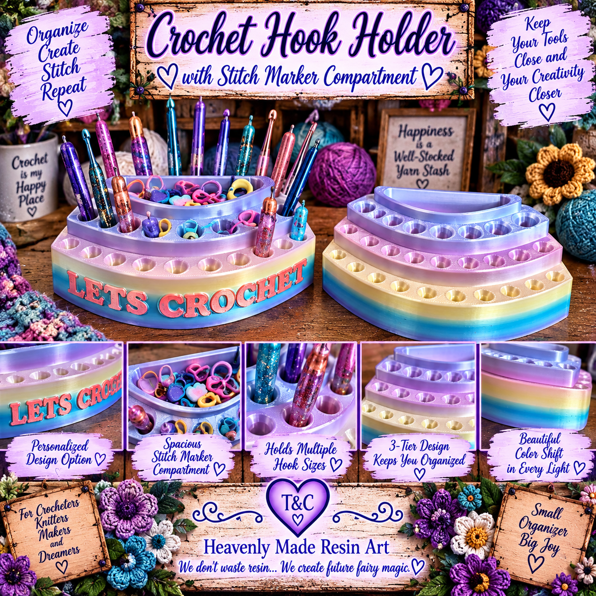 🧶 3-Tier Crochet Hook & Stitch Marker Organizer